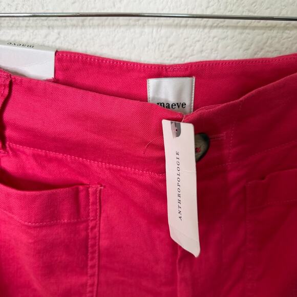NWT Anthropologie Maeve The Colette Cropped Linen Blend Wide Leg Pants Pink 29 T - Picture 6 of 10